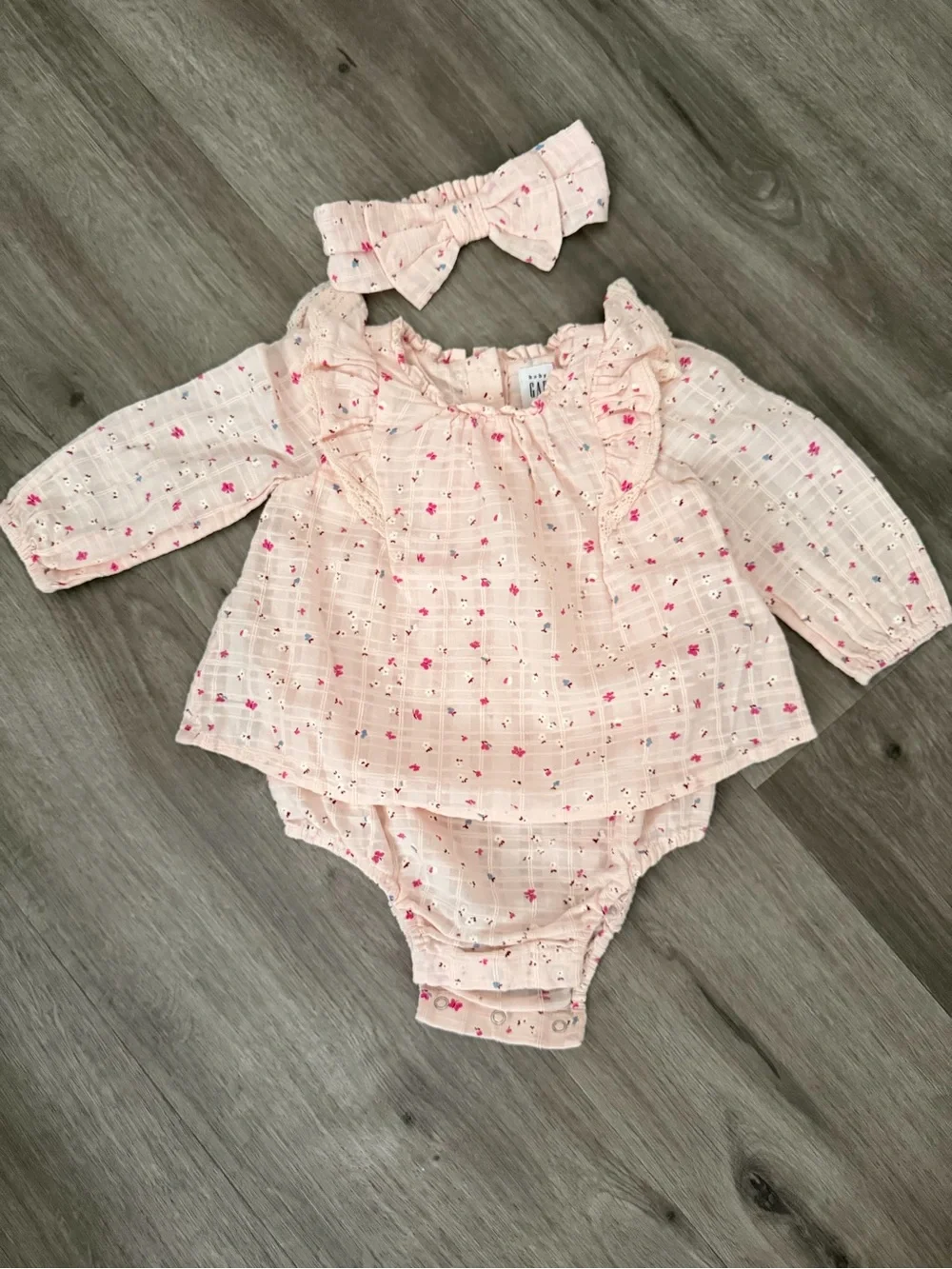GAP Pink Floral Baby Bodysuit with Headband